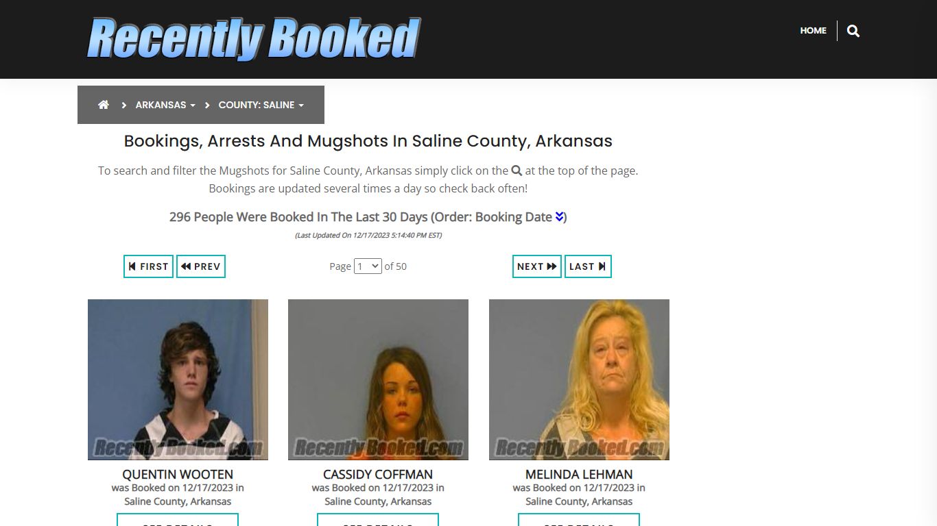 Recent bookings, Arrests, Mugshots in Saline County, Arkansas